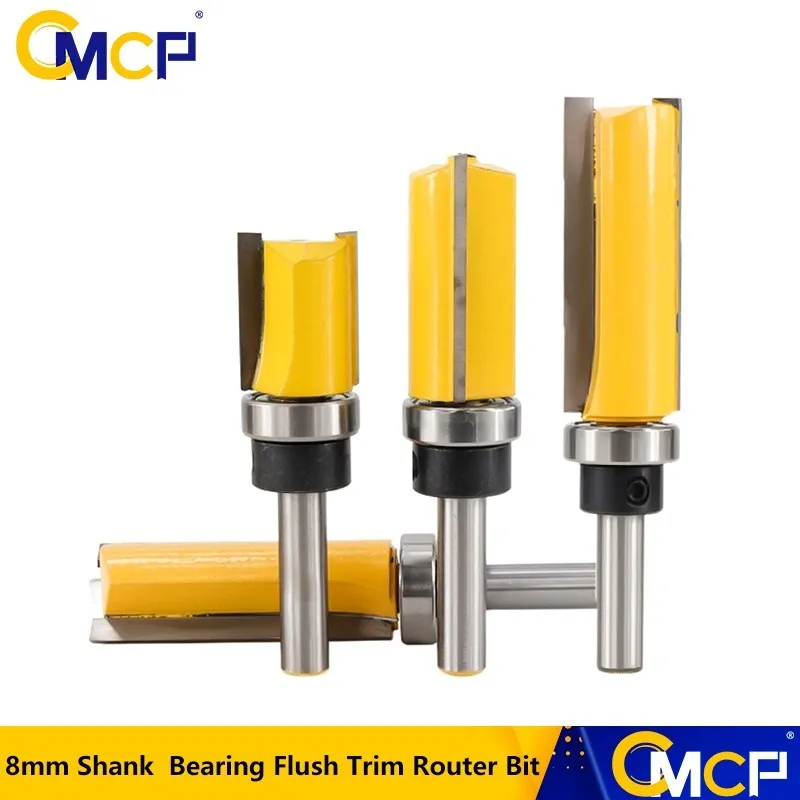 

1pc 8mm Shank Bearing Flush Trim Router Bit For Wood Tungsten Carbide End Mill 20/25/38/50mm Woodworking Milling Cutter