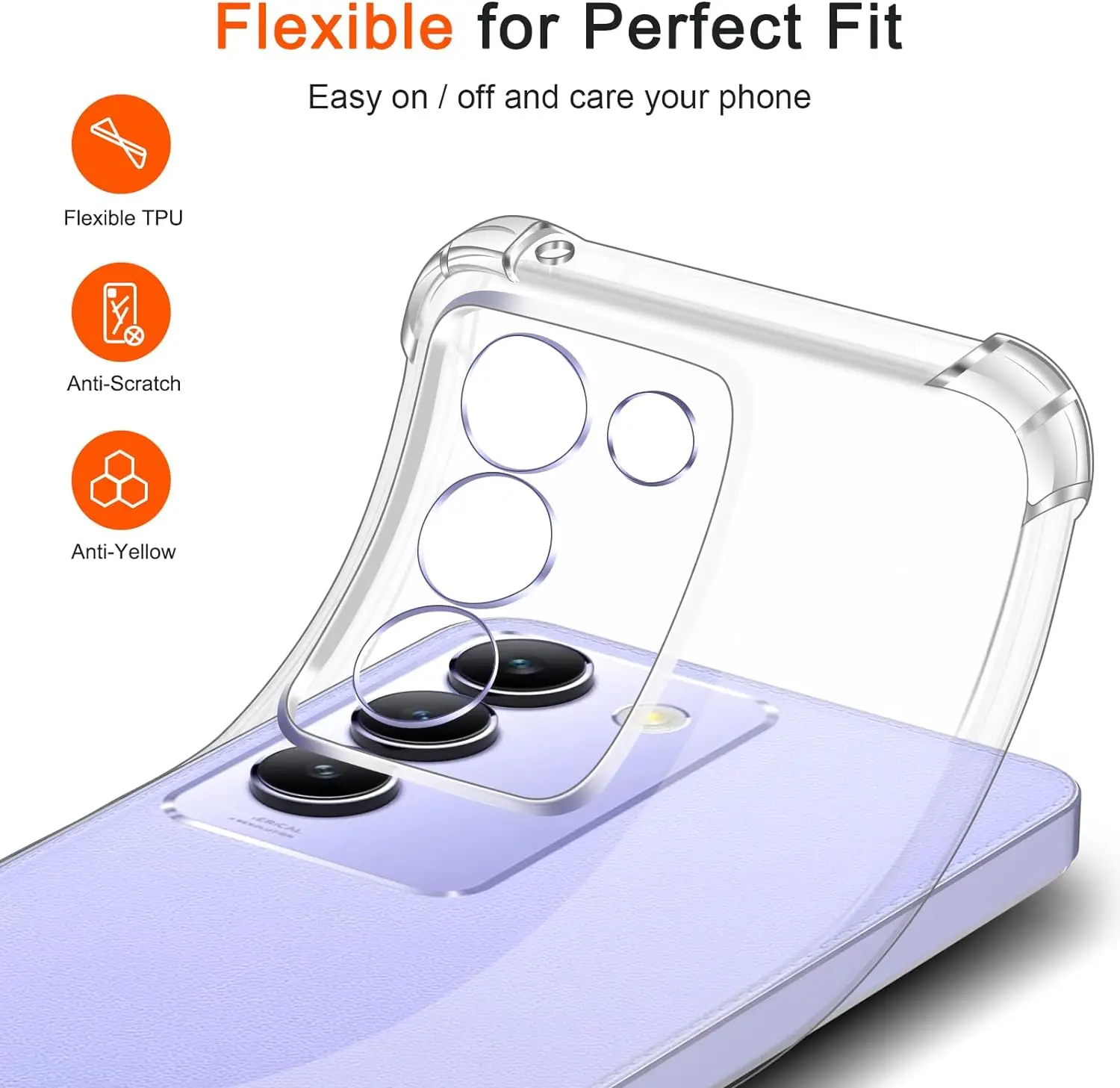 Противоударный чехол из ТПУ с четырьмя углами для VIVO V40 SE V30 Lite V30e V29 Pro защитный