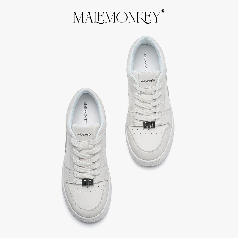 MALEMONKEY Platform Sneakers Women Leather Flat Shoes New 2023 Trend Round Toe Non-slip Breathable Female Shoes Handmade
