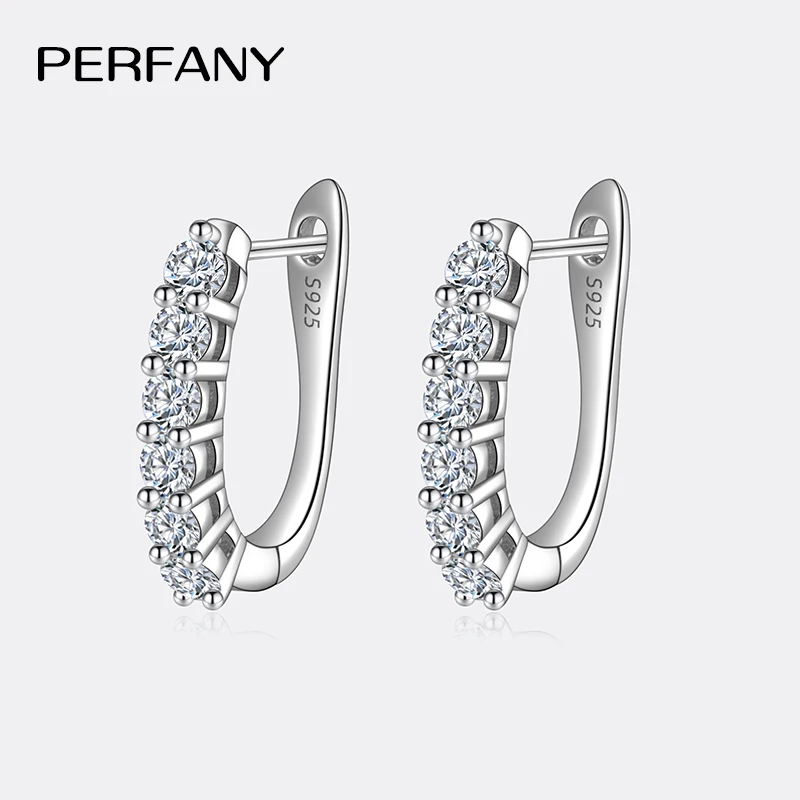 Фото Женские серьги PERFANY 1,2 карата с муассанитом из чистого серебра S925, сертифицированные GRA бриллианты, прямые пряжки для ушей, модные украшения №1