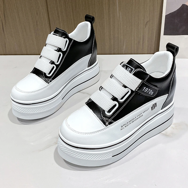 

High Heel Wedges Platform Sneakers 8CM Height Increasing Hot Sale 2022 Hook&Loop Women Shoes Comfortable Casual Woman Black
