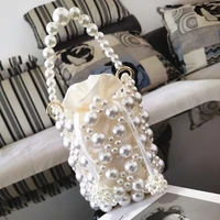 elegant hollow pearls bag evening bags for women handbag luxury small beading party shoulder crossbody bag woven wedding purse