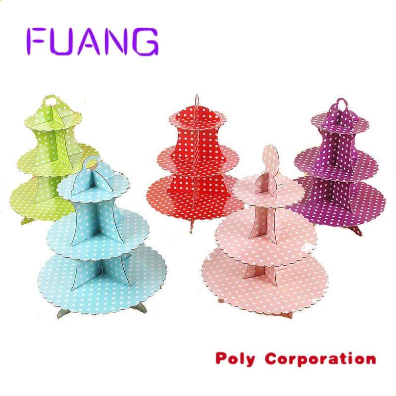 Wholesale Cardboard Christmas 2 3 Tier Paper Cake Stand Lace Polka Dot Cupcake Holder Party Decoration Cake Paper Stand