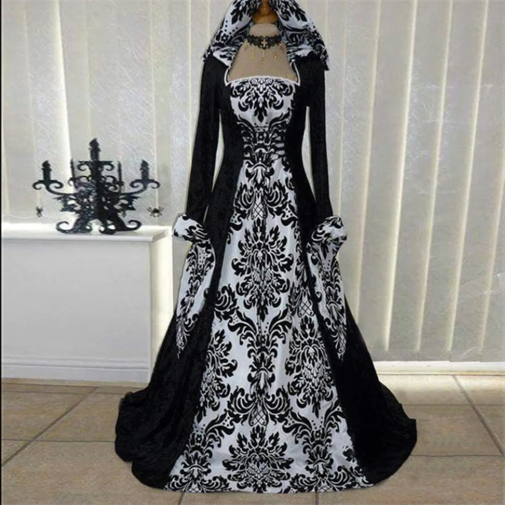 

Mandylandy Vintage Dress Women Artistic Long Sleeve Lace-up Cinched Hoodie Large Swing Dress Vestidos Bandage Court Dress