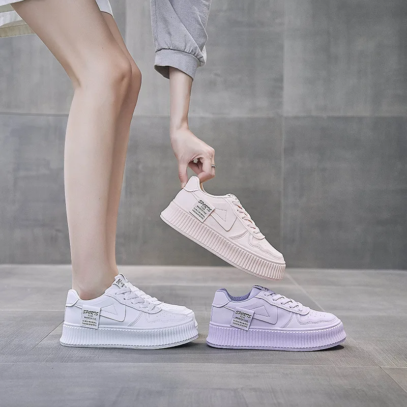 

White Shoes Women 2022 Autumn New Breathable Flats Increase Casual Shoes Solid Color Platform Sneakers Women Zapatos De Mujer