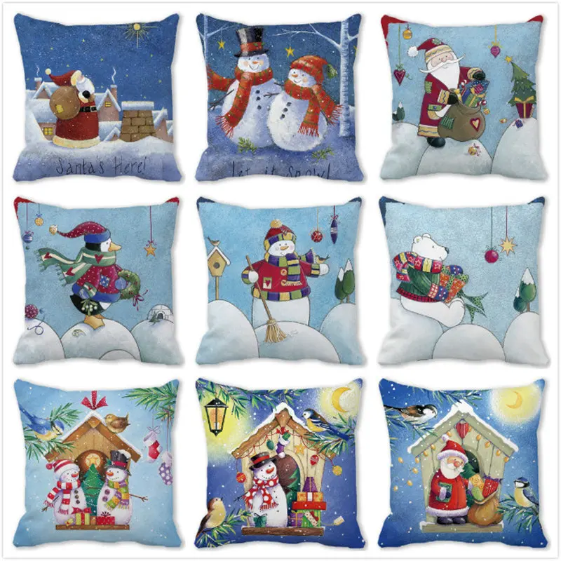 

New Year 2023 40 Style Merry Christmas Decorations for Home Snowman Santa Claus Ornaments 45x45cm Cushion Cover Natal Navidad 43