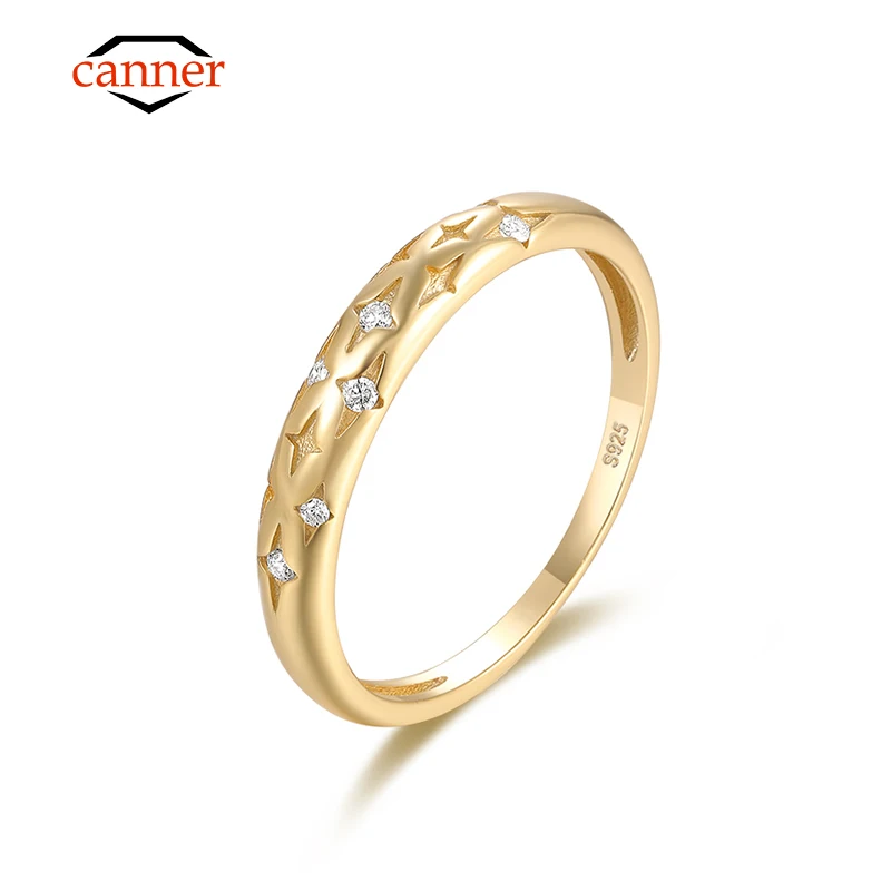 

CANNER Real 925 Sterling Silver Gold Star Rings for Women Wedding Diamond Engagement Band D Color Moissanite Ring Jewelry Gifts