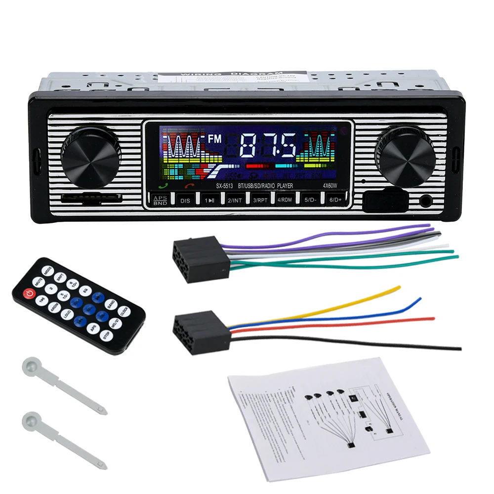 

Винтажный автомобильный радиоприемник, встроенный MP3-плеер, беспроводной Bluetooth-мультимедийный плеер, AUX USB FM 12 В, классический стерео аудиоплеер