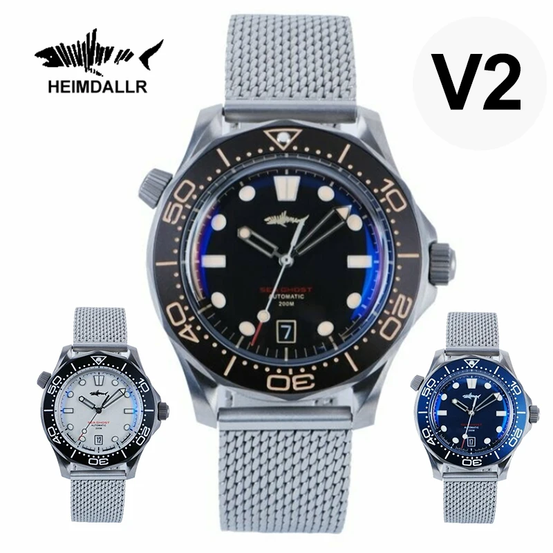 

Heimdallr Watch Titanium Sea Ghost NTTD NH35 Automatic Mechanical C3 Luminous Steel Nylon White Black Dial 200M Dive Watches Men