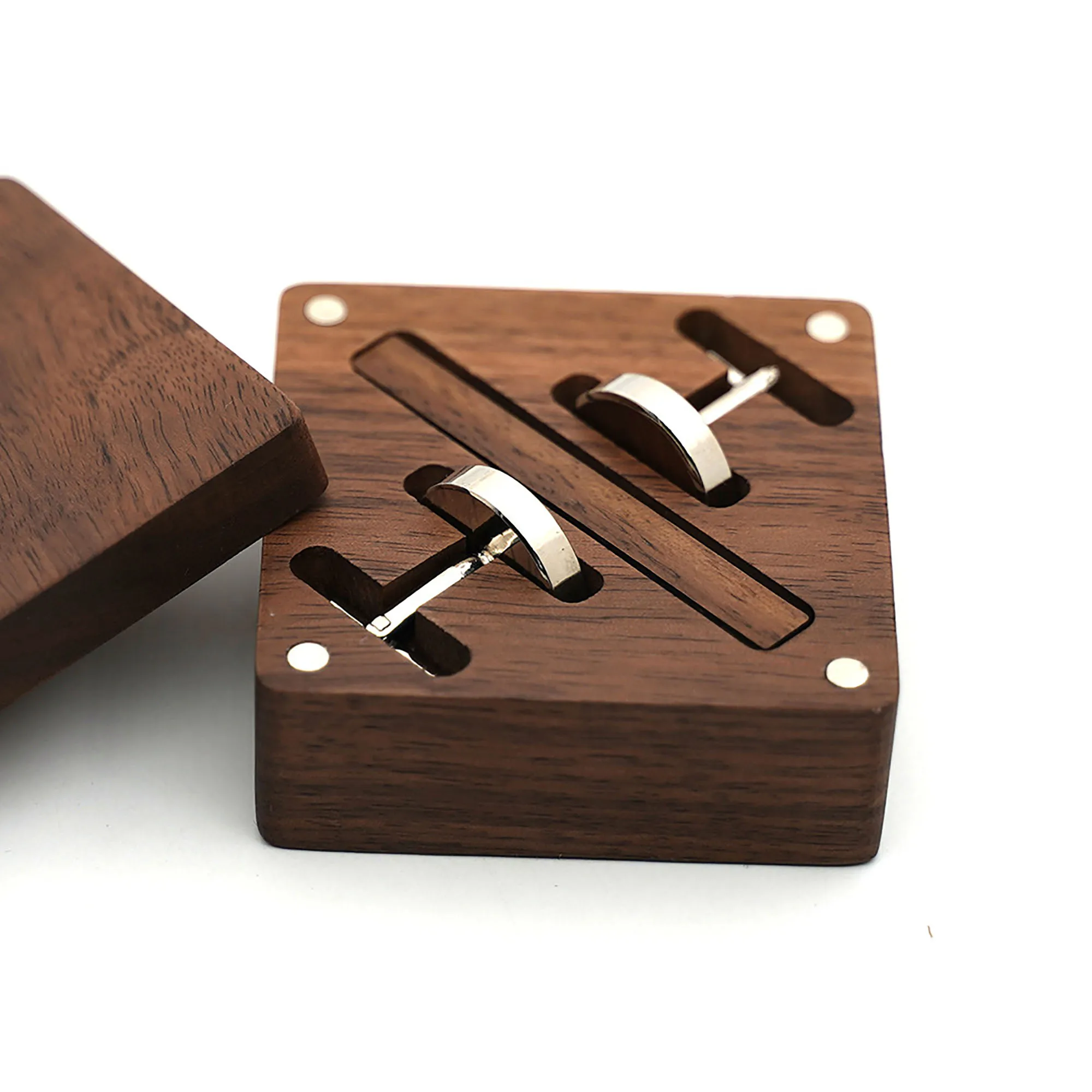 Customized Engraved Letter Wooden Cufflinks Tie Clips Black Walnut Box Jewelry Set Personalized Men Valentine Birthday Gift Male