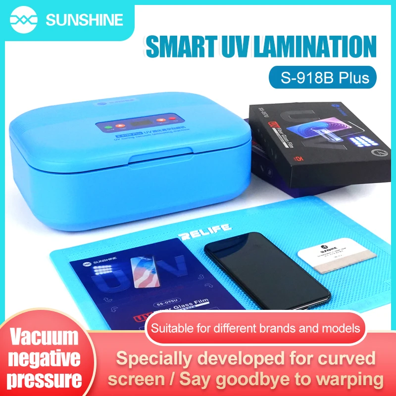 

SUNSHINE UV Curing Vacuum Laminating for Straight Curved Screen Cell Phone Green Oil Fast Curing OCA Film Machine S-918B Plus