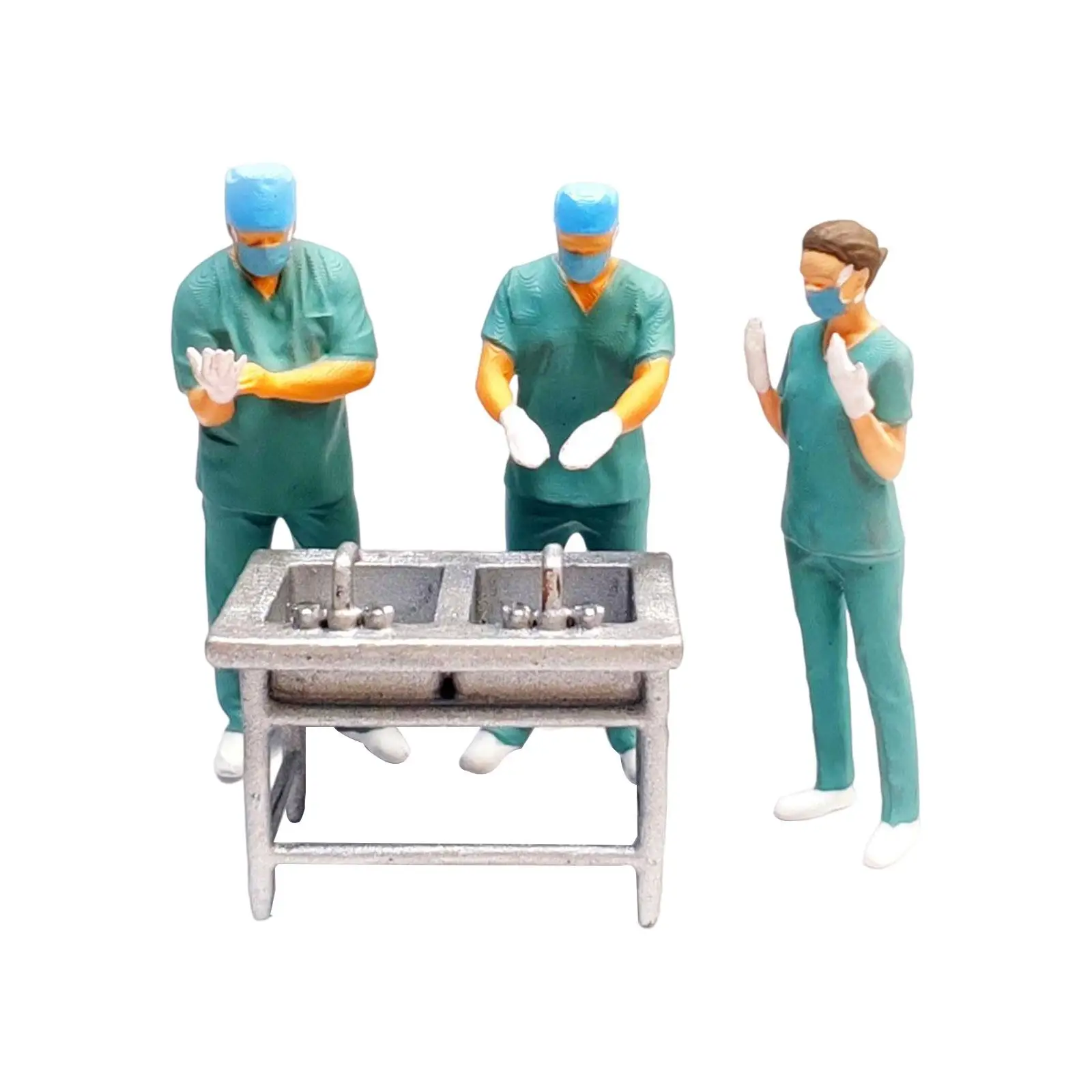 

Simulated Doctor Miniatures 1/64 Resin Nurse Pushing Bed Ornament Small Statue Miniature Model Figures Collectible