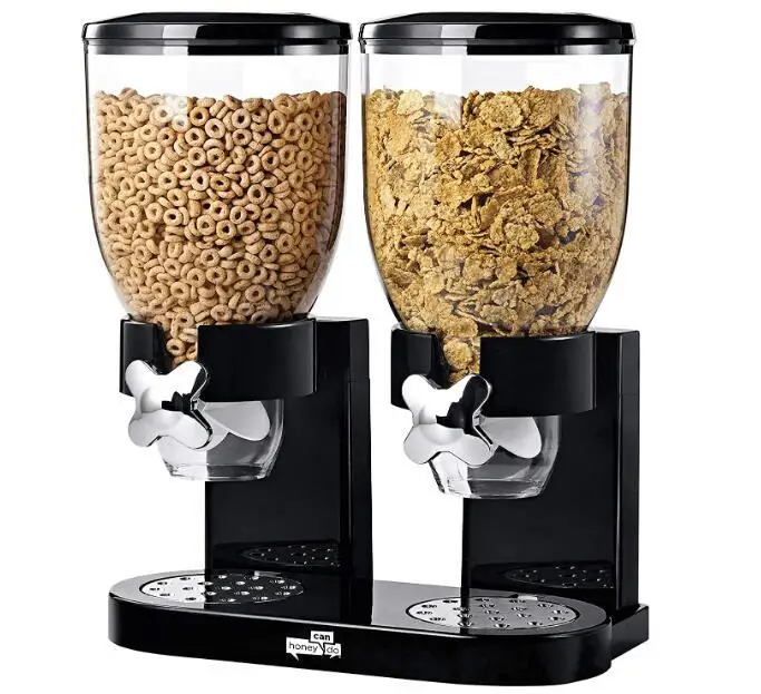 Kitchen Indispensable Dry Food Dispenser Chrome Single Weight and Double Control Breakfast Cereal Oatmeal Rice Bucket Storage