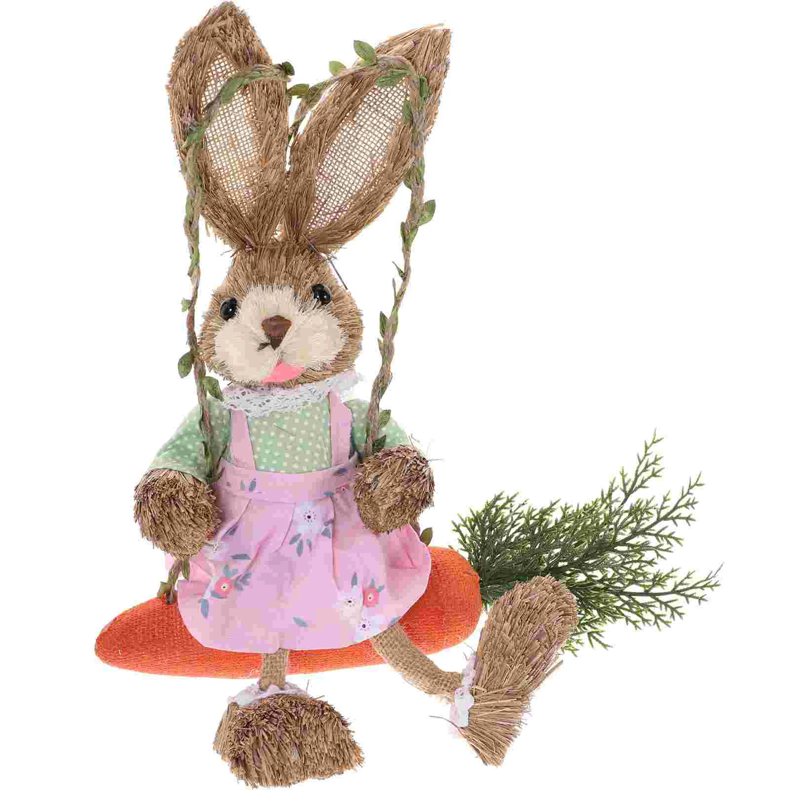 Cute Animal Decoration Indoor Swings Bunny Garden Ornament Braid Jewelry Woven Easter Rabbit Sculpture Desktop Artificial Model