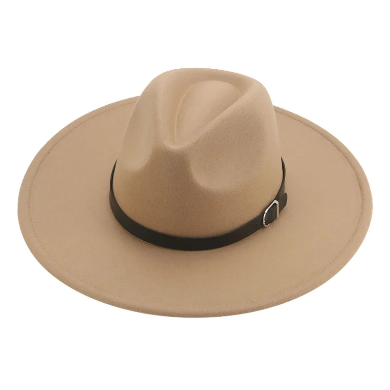 

Фетровая шляпа, фетровая шляпа с большими полями 9,5 см, ремень, Повседневная Роскошная однотонная зеленая, красная, хаки Осенняя официальная Свадебная шляпа шапка