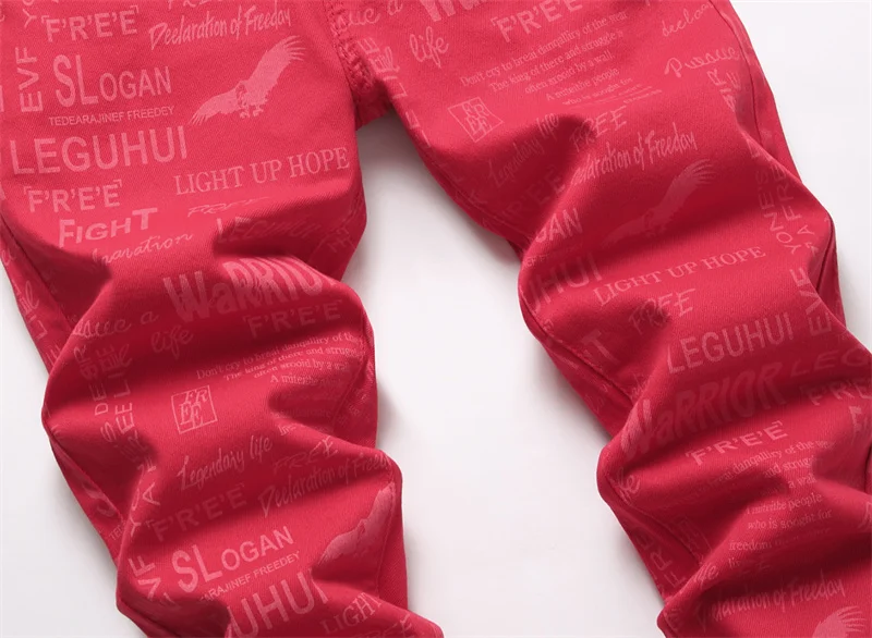 Men's Colorful Graffiti Printed Jeans Y2K Colorful Slim Fit Tapered Elastic Casual Pants Fashion Street Clothing Small Foot Pant