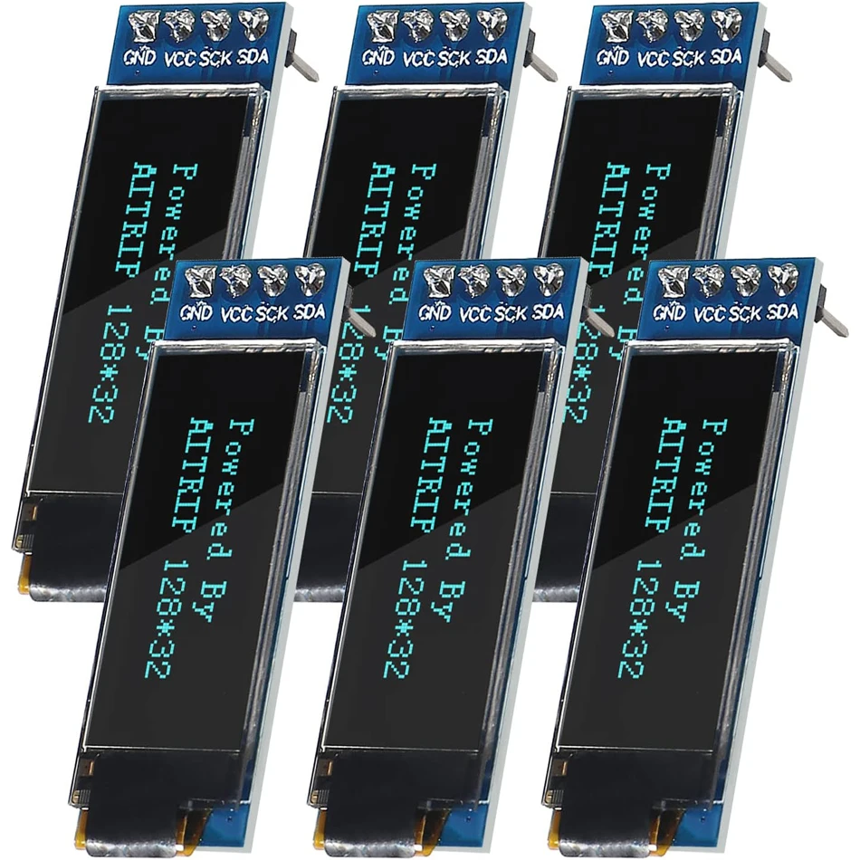 

Дисплей с голубыми символами I2C SSD1306 128x3, 2 пикселя, IIC 0,91 в, 5 В, 6 шт., 4 контакта для Arduino ESP32 ESP8266 AVR PIC STM32
