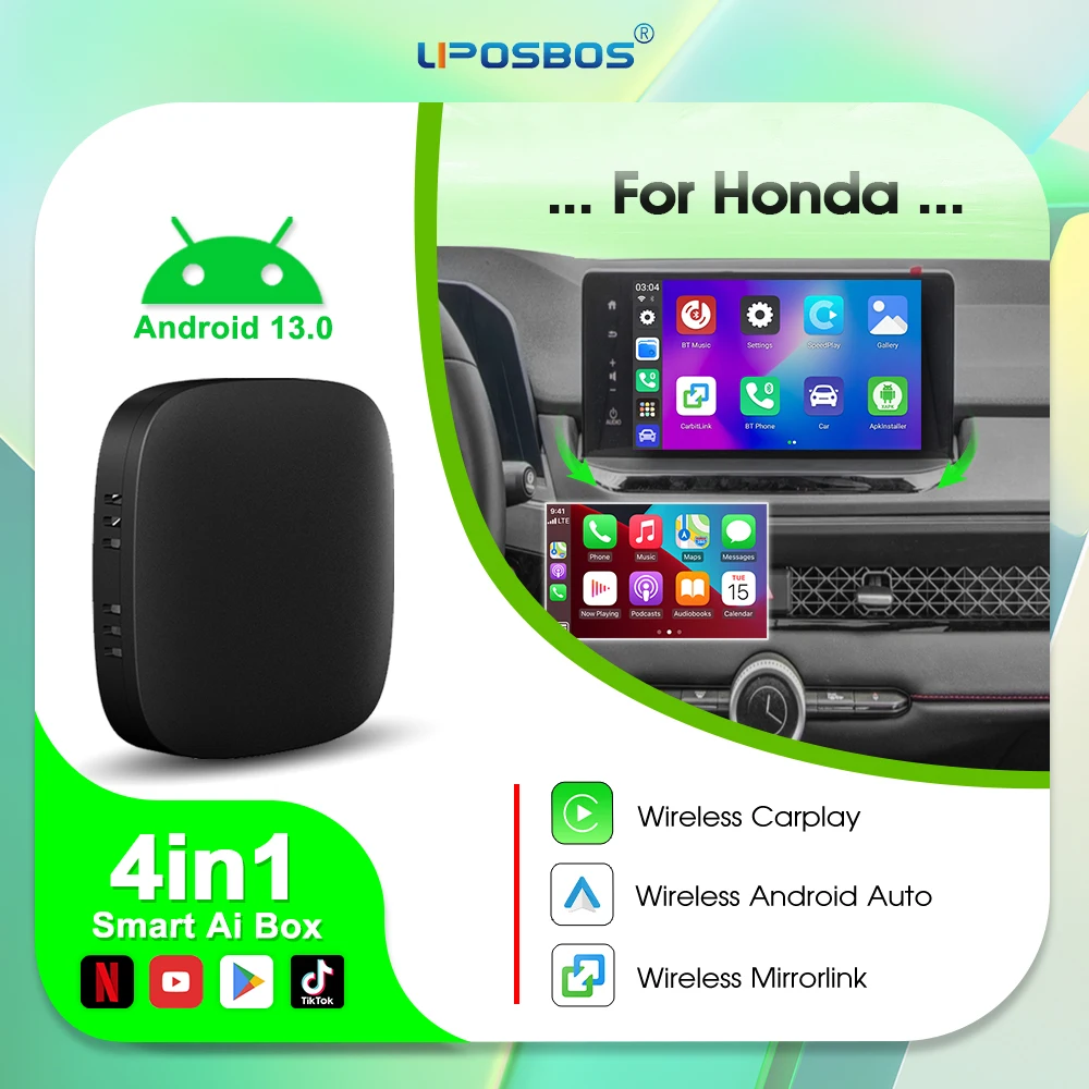 Android Auto Ai Box Wireless Carplay 13 ТВ-приставка для Youtube Netflix Honda Accord Civic CR‐V Pilot Fit HR‐V Insight