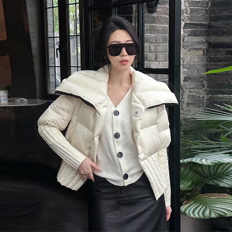 Short Down jacket Slim Women Winter Elegant Designer Long sleeve Puffer jacket Female Patchwork Parkas 2023 Korean Outwear 2O385