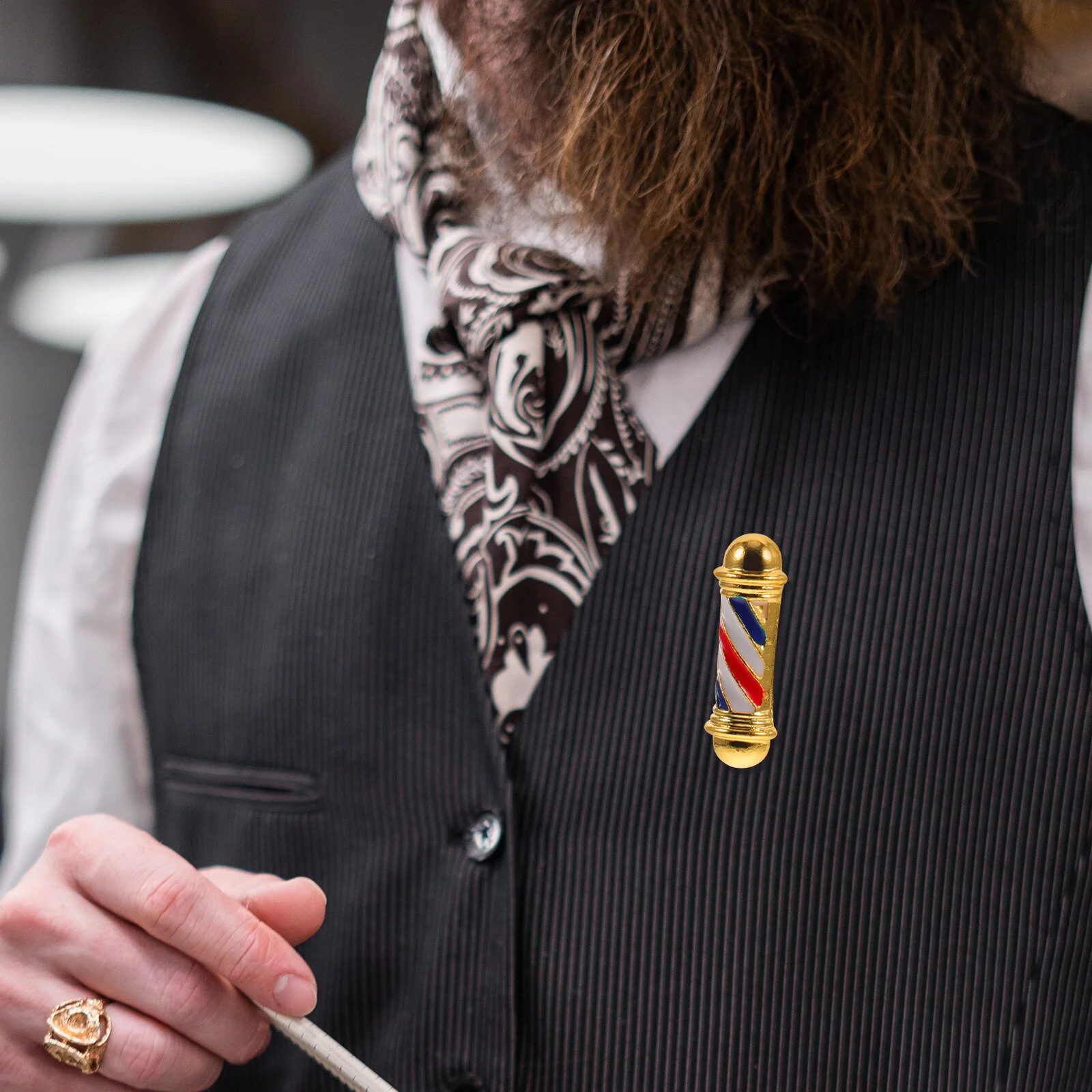 

2Pcs Decorative Barber Shop Pole Lapel Pin Hairdresser Brooch Pin Decoration