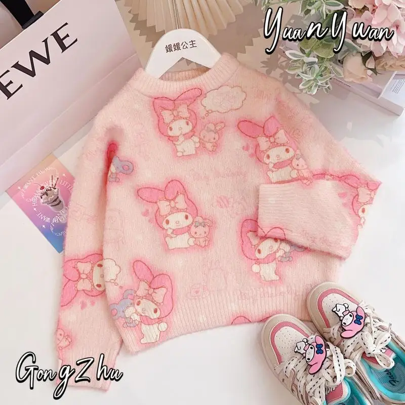 

Sanrio Kawaii Kuromi аниме My Melody новый свитер милый мультяшный пуловер вязаная одежда Повседневное платье для девочек подарок на день рождения