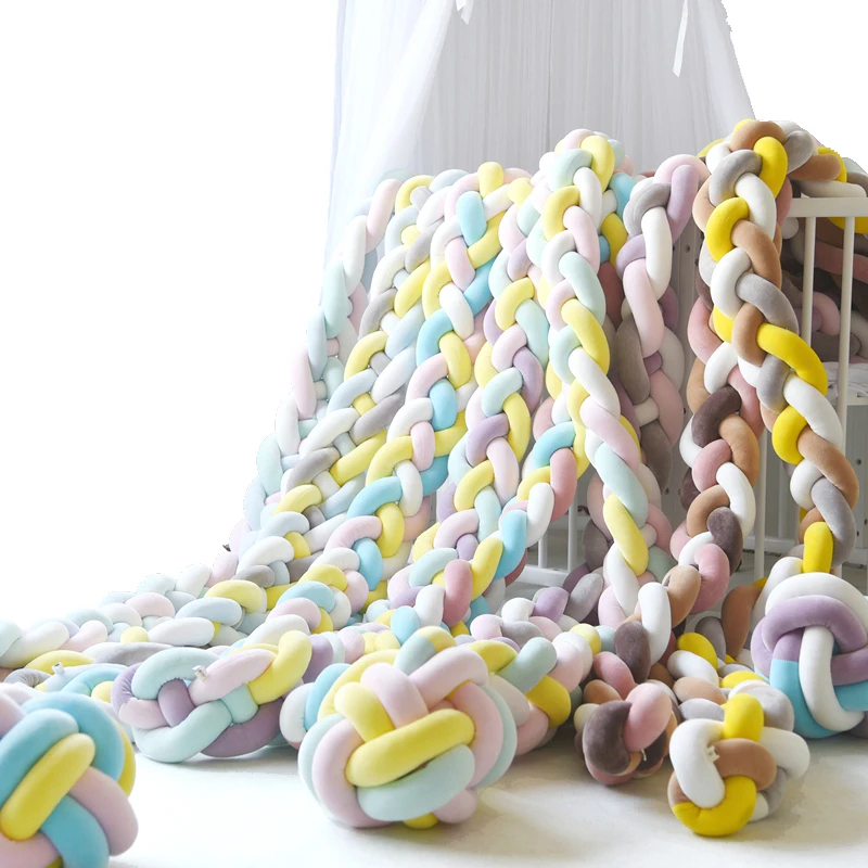 1M/2M /3M Baby Crib Bumper Baby Protector Knot Handmade Knot Weave Plush Infant Pillow Knot Baby Room Decor Decoration Bed Braid