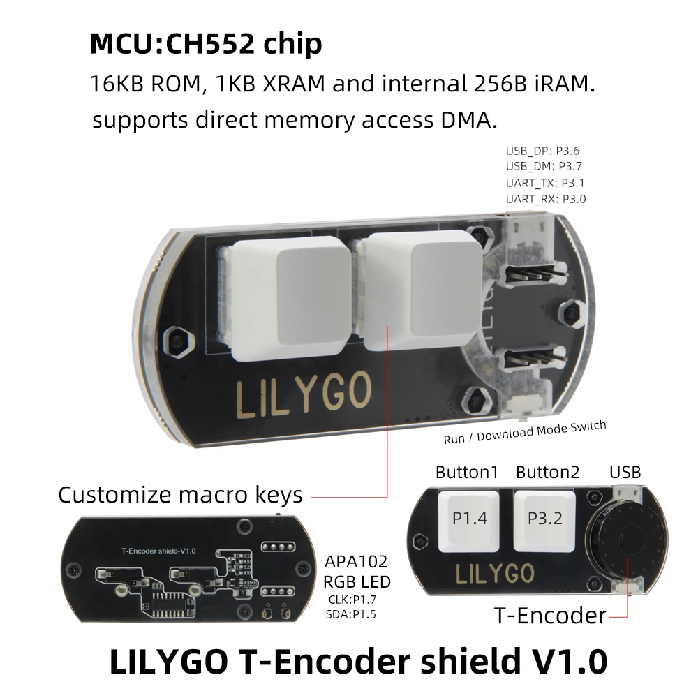 

T-Encoder Shield V1.0 CH552 Customize Macro Keys With APA102 RGB LED Development Board T-Encoder Button Expansion Module