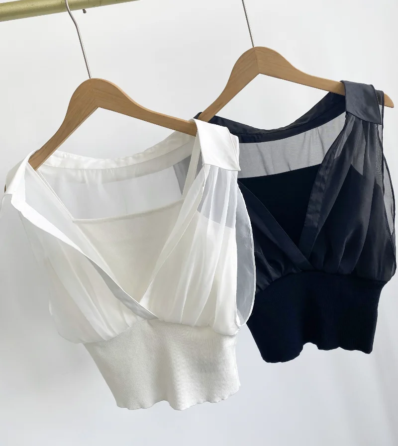 Женская Трикотажная майка Kuzuwata многослойная без рукавов с V-образным вырезом