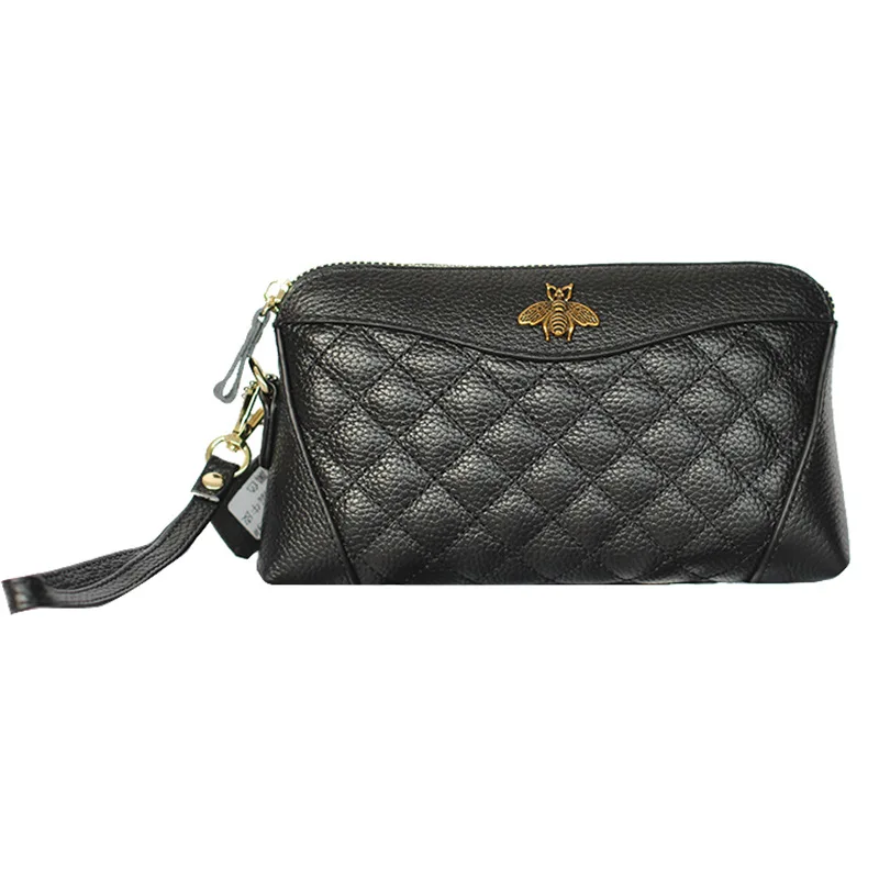 

Классический стеганый женский клатч с бриллиантами, Длинный кошелек из натуральной воловьей кожи с Пчелкой, роскошный брендовый стильный ж...