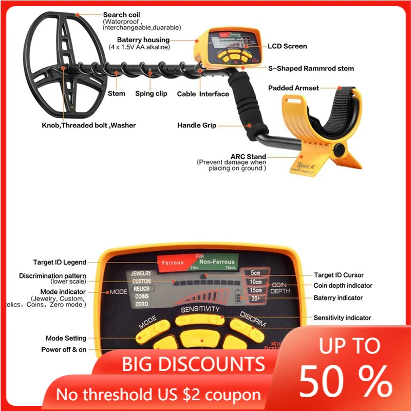 MD-6350 Underground Metal Detector Waterproof Search Coil Treasure Hunter Gold Digger Pinpointer Detecting Equipment MD6350 gt6500 detecting pinpointer waterproof metal detector underground professional depth search finder gold detector treasure hunter