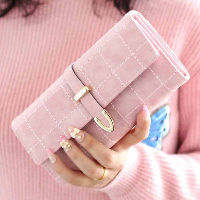 

Brand Wallet European and American New Fashion Plaid Metal Buckle Tri-fold Long Bag Women's Hand Wallet Card Holder