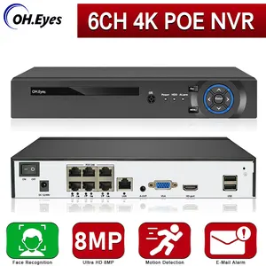 XMeye 4K 4CH 6CH 6 Ports POE NVR CCTV Network Power Over Ethernet For IP Camera CCTV System 24/7 Network Video Record Human Face
