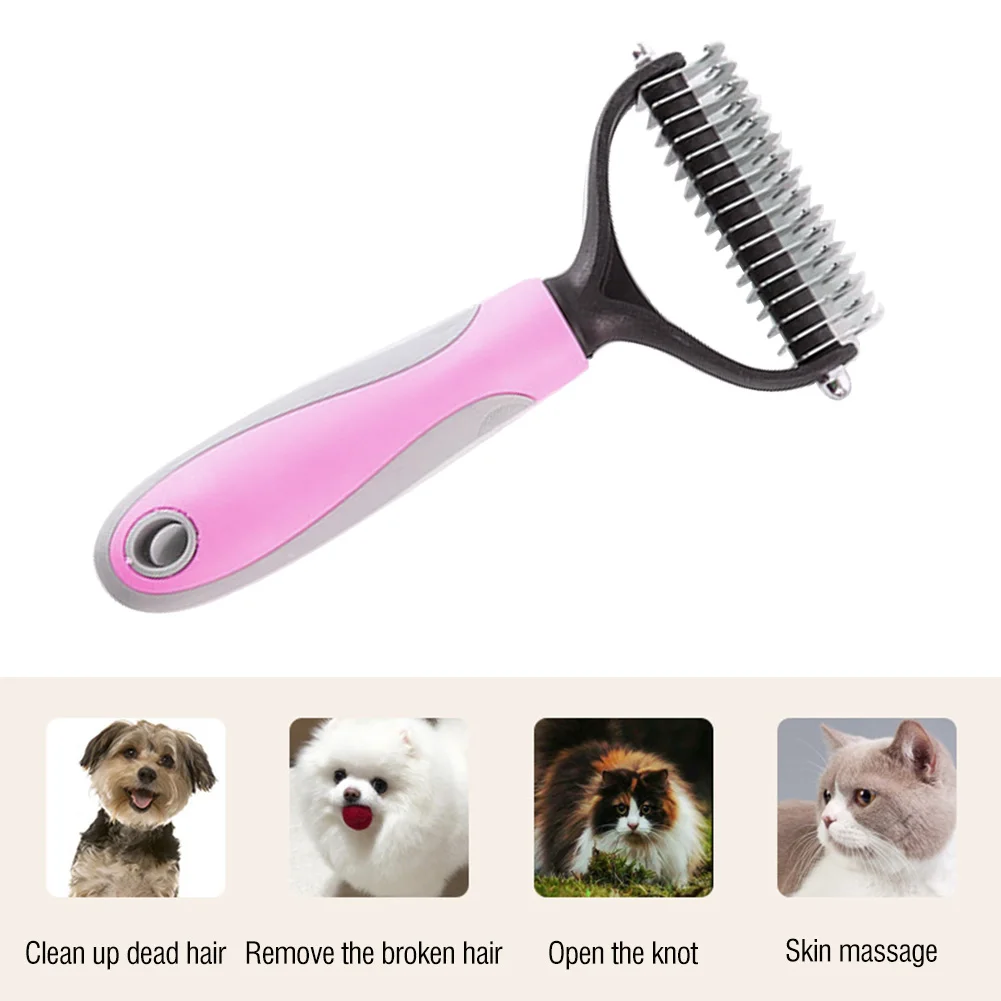 

Двусторонние гребни для домашних животных, средство для удаления сломанного меха кошки, Массажная щетка для кожи из нержавеющей стали