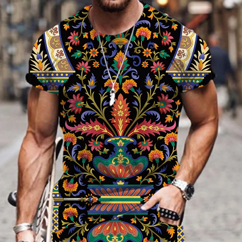 2022 модная футболка с 3D принтом Персидского узора маленькими цветами летняя