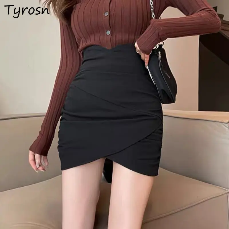 

Skirts Women Asymmetrical Elegant Slim Sexy Summer All-match Empire Folds Leisure Mini Faldas Korean Style Office Ladies Cozy