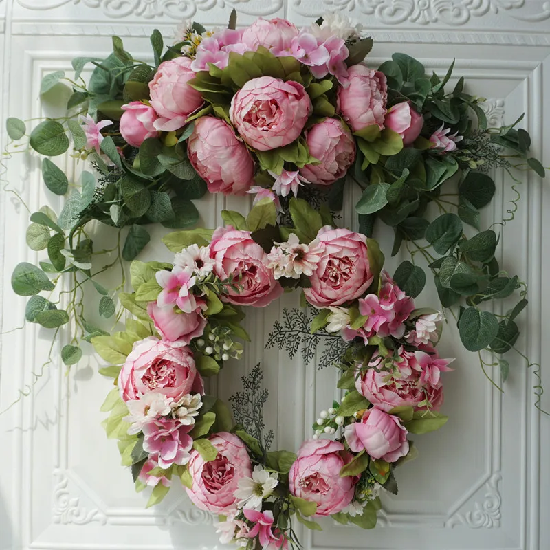 

Christmas Decor Wreath Door Lintel Ornament Door Wall Table Ring Handmade Garland Silk Rose Artificial Flower Holiday Decoration