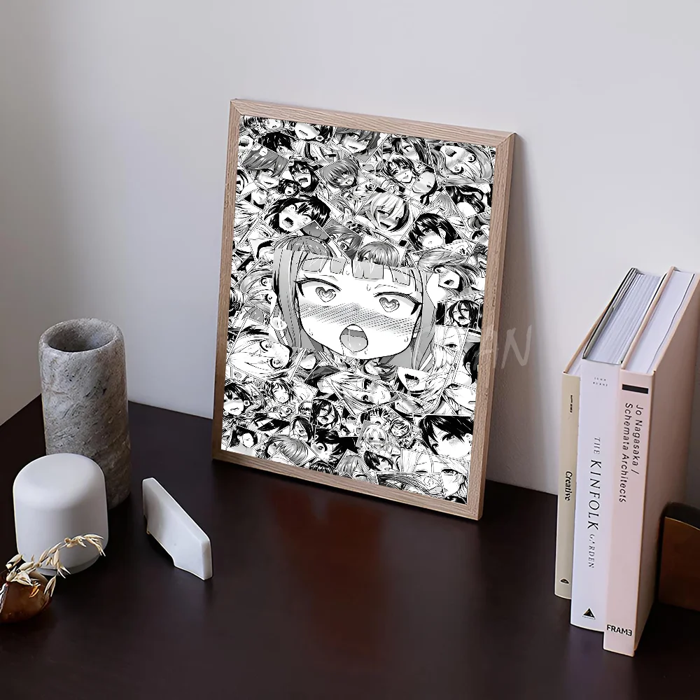 A-Ahegao Manga Girl Poster Stickers Art Wall Murals Decor Game Room Gifts HD Painting