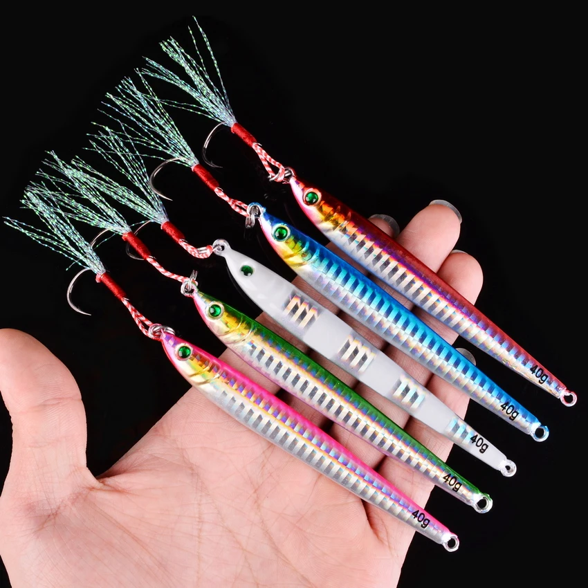 5Pcs Slow Long Metal Jig Fishing Lure 7-10-21-28-40g Cast Jigging Spoon Artificial Shore Pike Fish Bait Sea Bass Pesca images - 6