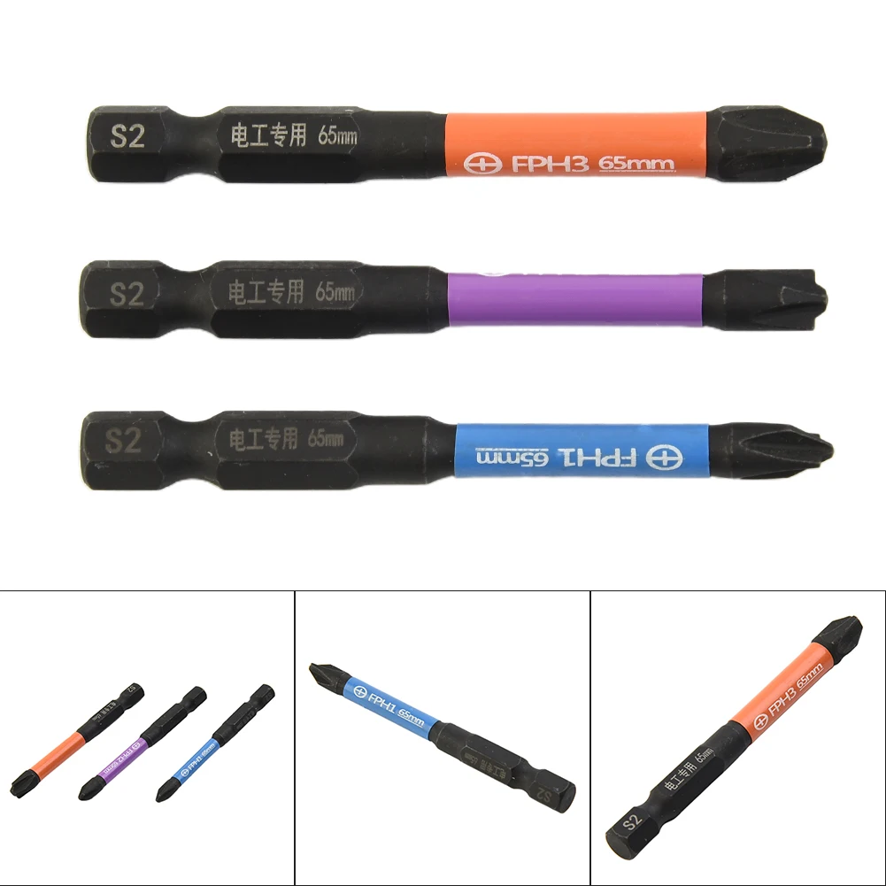 3pcs Cross Screwdriver Bit FPH1 FPH2 FPH3 65mm Batch Head Electrician Power Tool High Hardness Screw Driver Bit
