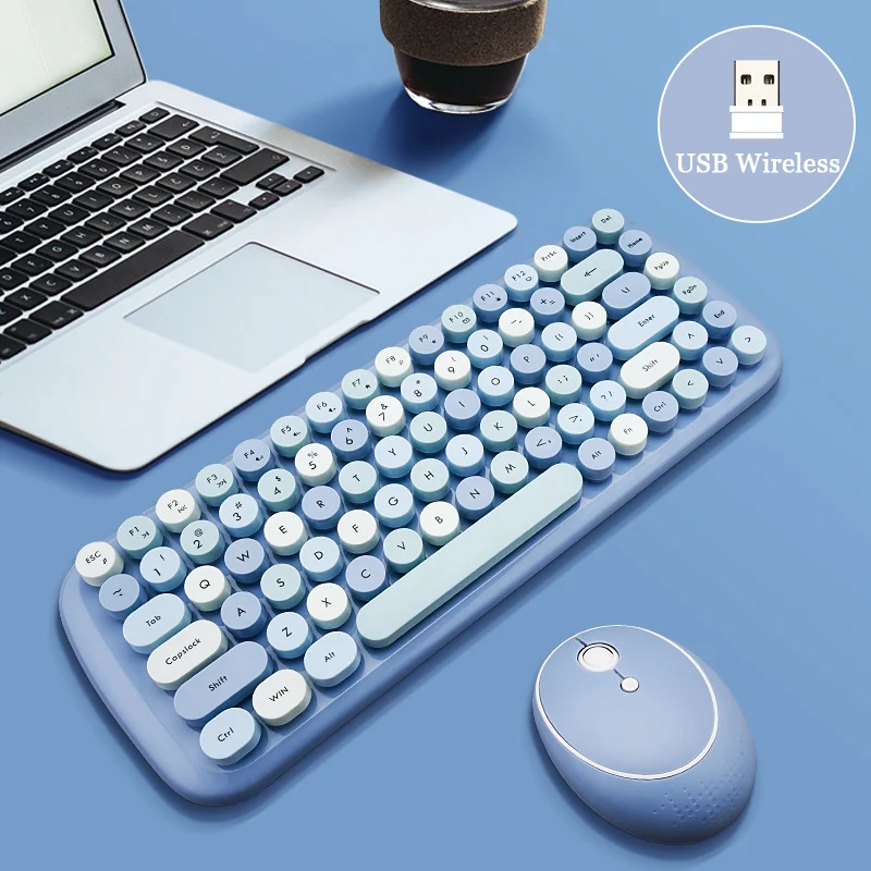 2.4G Wireless Keyboard Set Colorful USB Mini Ergonomic Gaming Keyboard And Mouse Comb For Laptop PC Tablet Computer Girls Gift