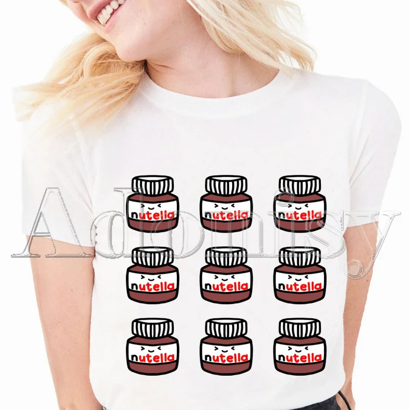 

Nutella 90s Harajuku Kawaii Cute Cartoon Harajuku Women's T-shirts Tops Casual Fashion Female T-shirt