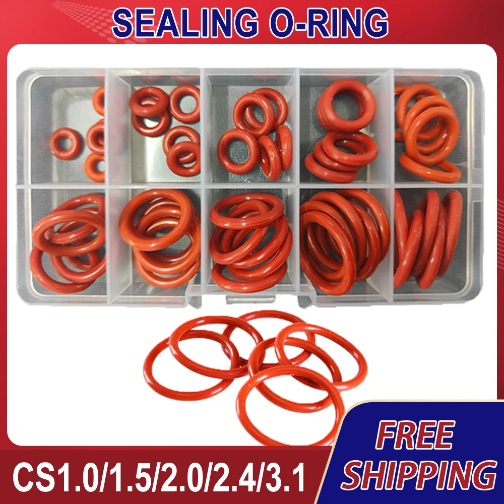 

CS1.0/1.5/2.0/2.4/3.1 Red Silicone O Rings Kit VMQ Sealing Washer Gaskets Waterproof Oil Resistant and High Temperature Oring