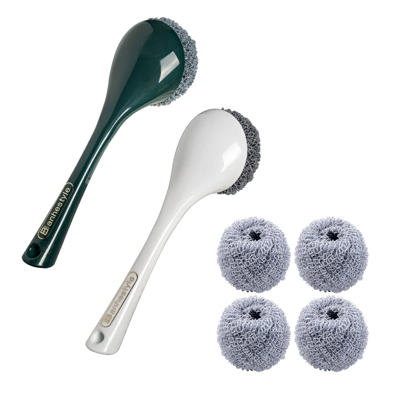 

Pot Brush with Long Handle Detachable Replacement Brush for Head Dish Kitchen Cl