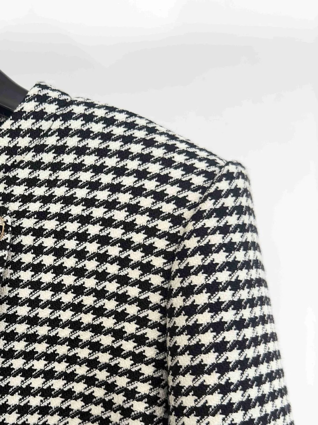 

Women Houndstooth Set Double Breasted O-Neck Long Sleeve Jacket or Diagonal Placket High Waist Shorts