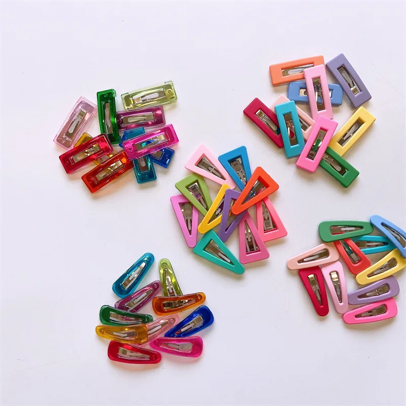 

10-pcs Set of Boxes of Korean Candy Color Mini Geometric Square Broken Hair Clips hairclips for Children Girl Hair Accessories