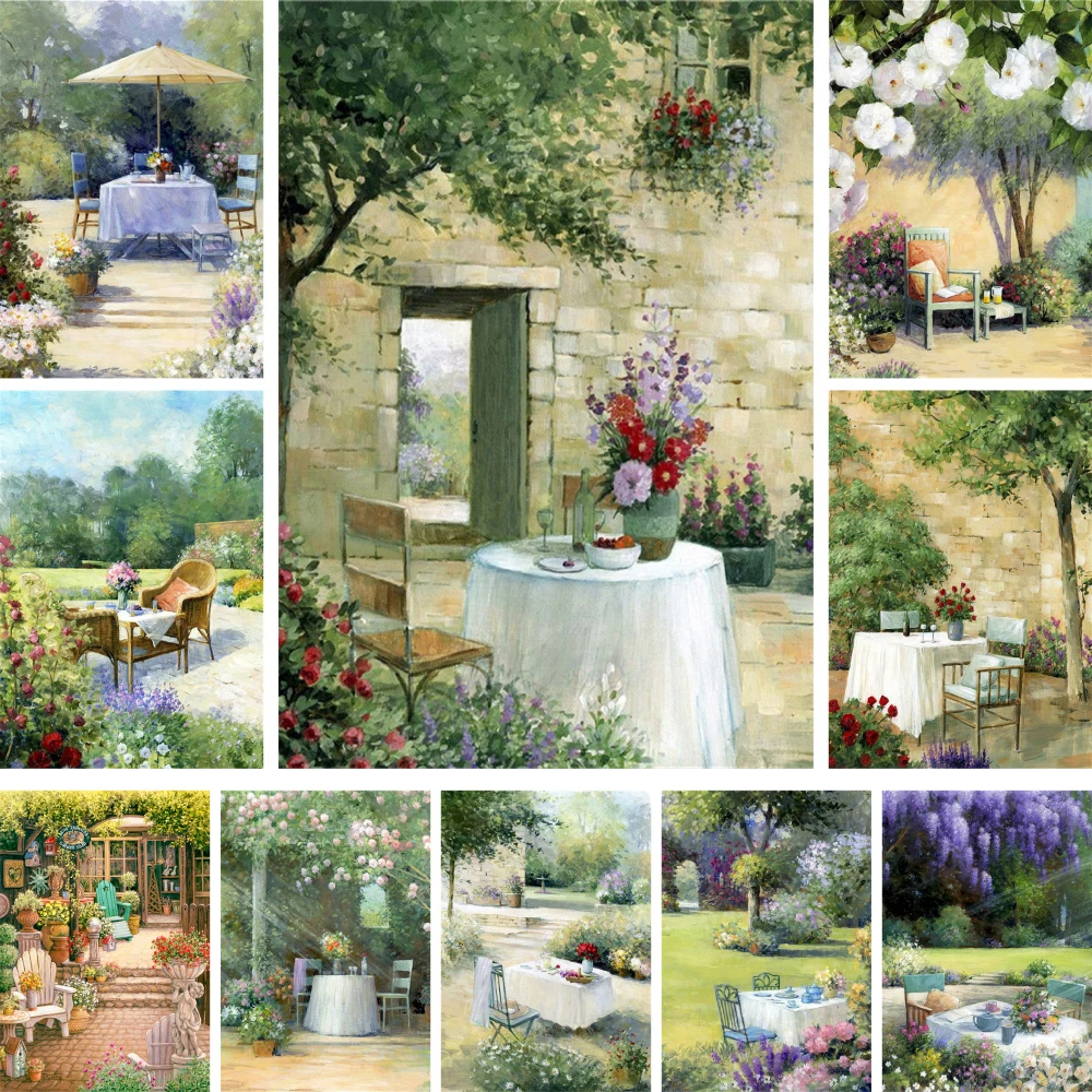 

House Garden Cartoon Paint By Numbers Complete Kit Acrylic Paints 40*50 Painting On Canvas Wall Paintings For Children Handiwork