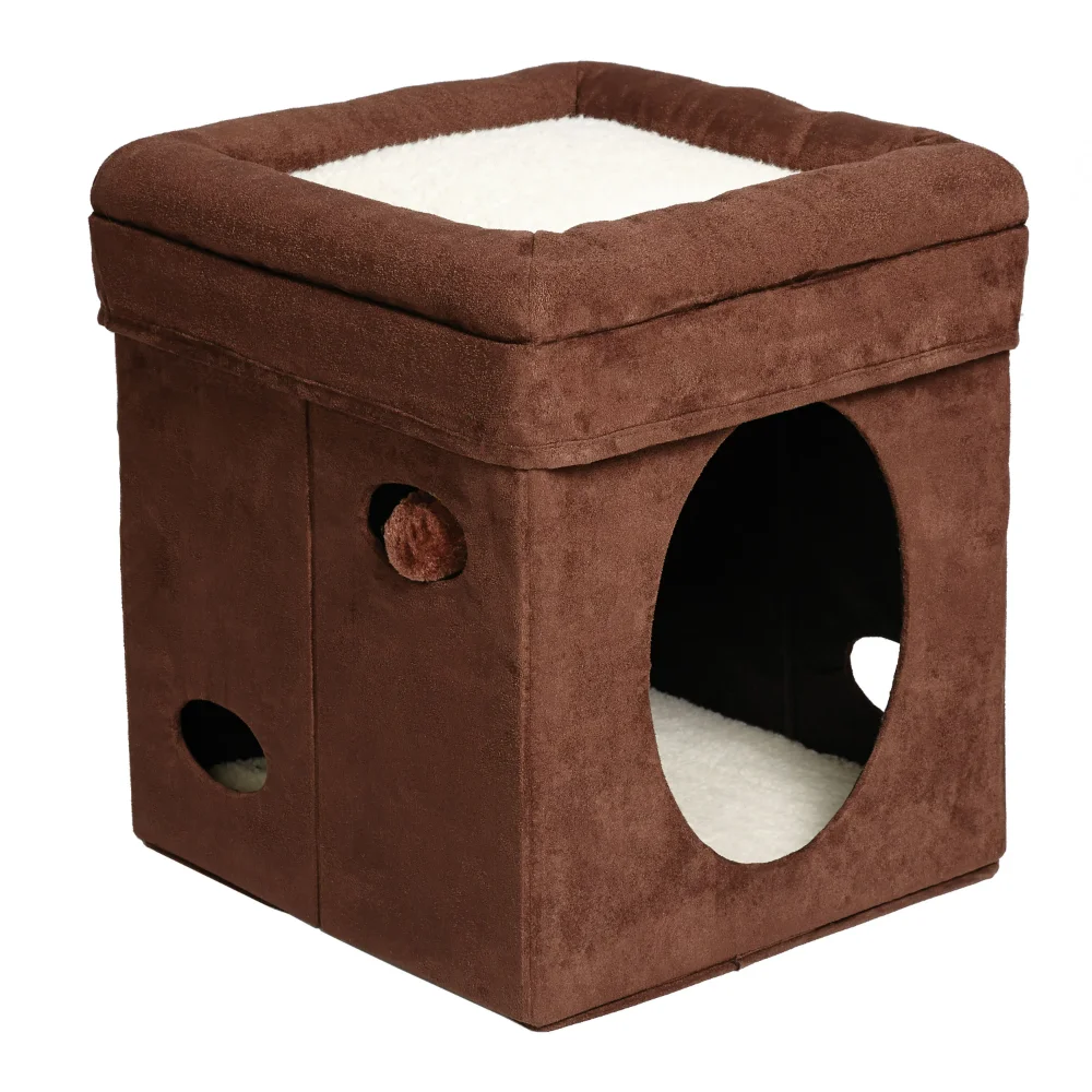 

Feline Nuvo Curious Cat Cube Cat Condo - Brown Cat Scratch Ramp,Cute Cat Scratching Post