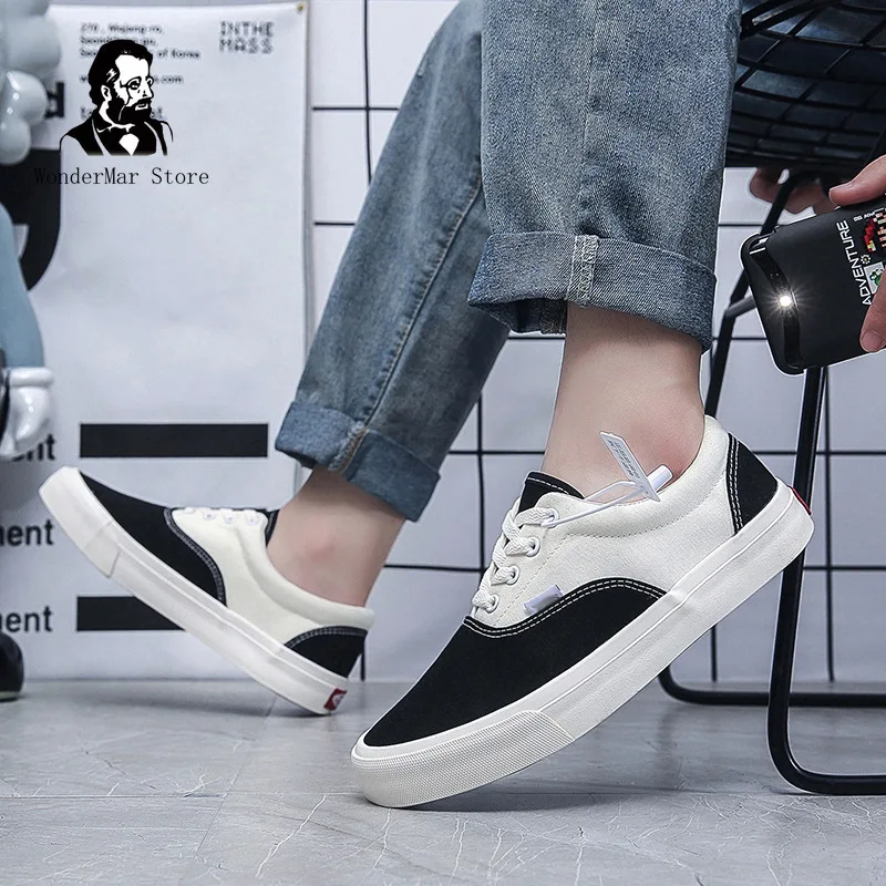 

Парусиновые туфли на шнуровке для мужчин, универсальные студенческие туфли для скейтборда, повседневная обувь с низким верхом, резиновая обувь, Одинаковые цвета
