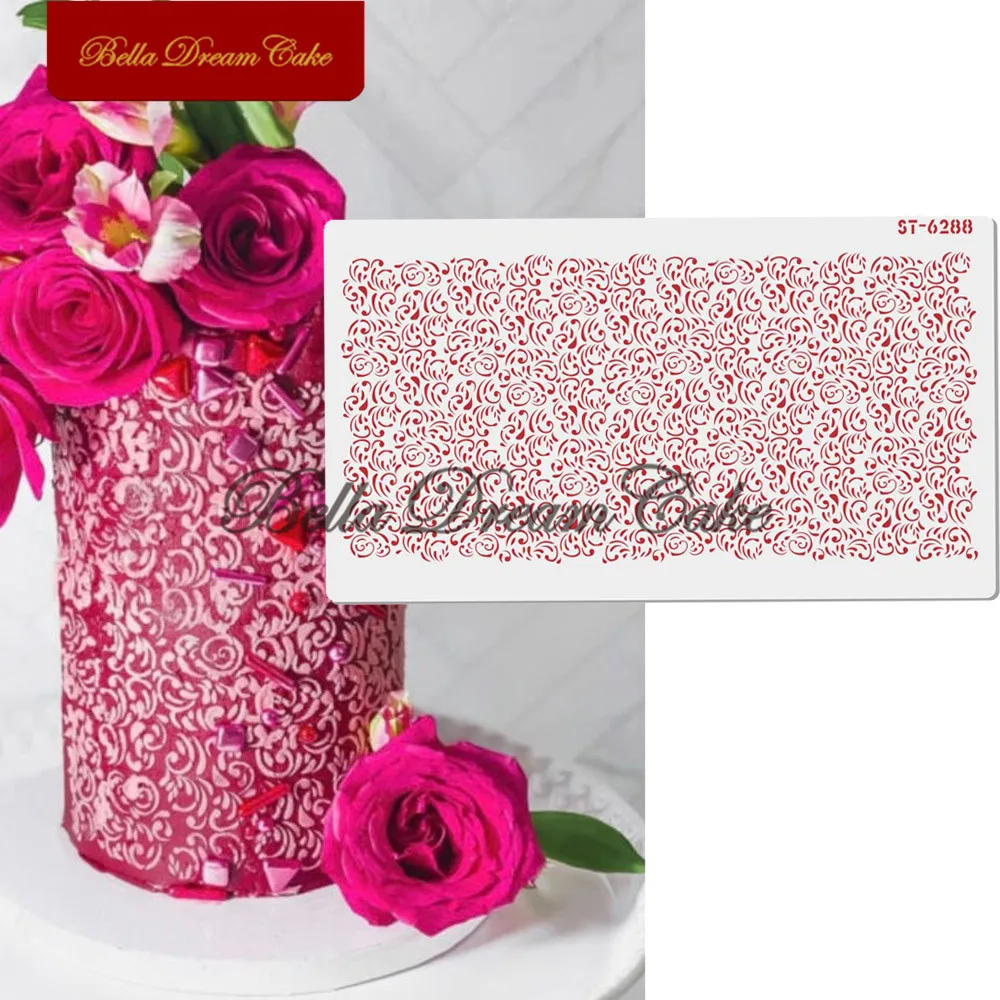 

Scrolled Vine Lace Cake Stencil PET Chocolate Cake Border Template DIY Royal Cream Mould Cake Decorating Tools Kitchen Bakeware