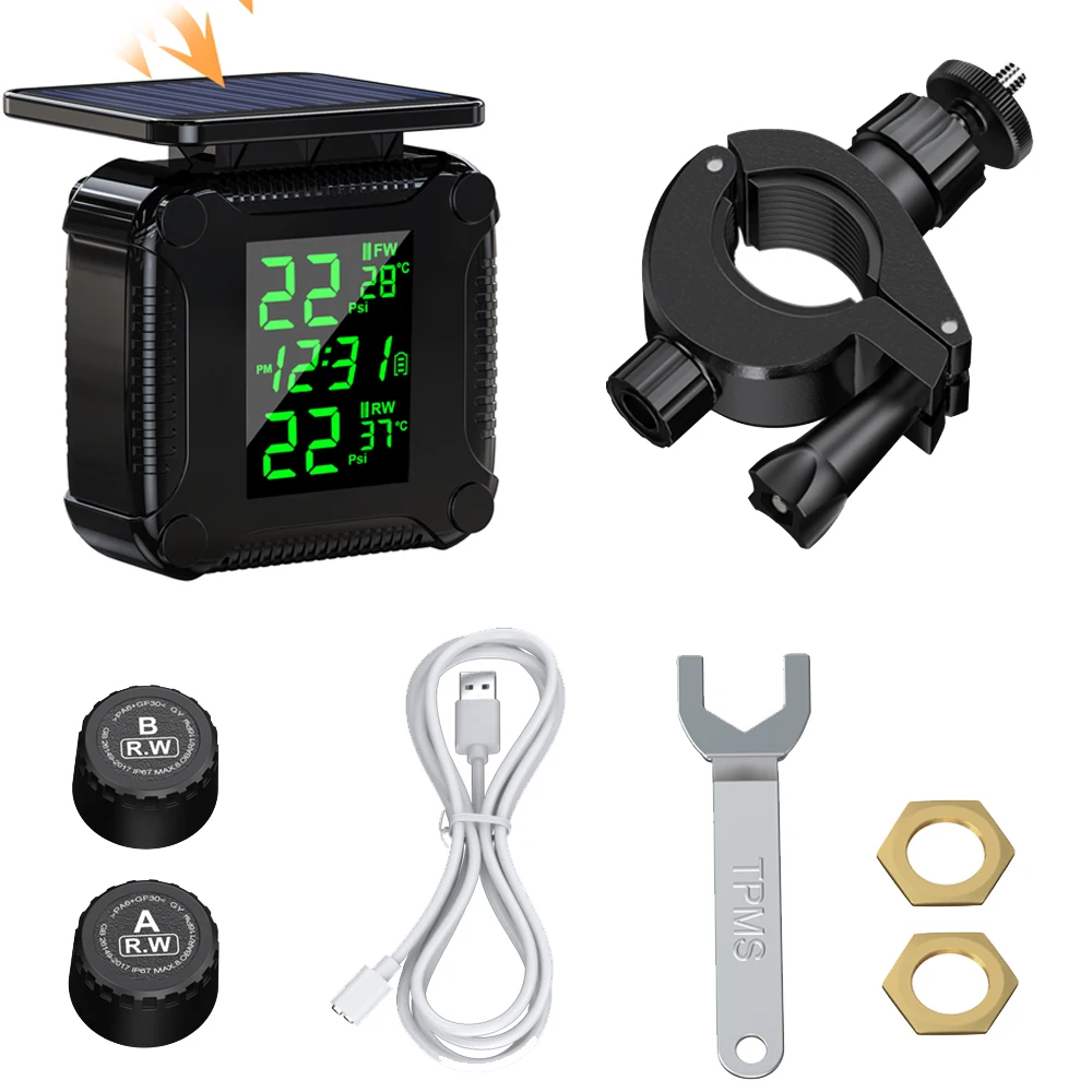 

Система контроля давления в шинах Extractme, водонепроницаемый ЖК-дисплей, мотоцикл, TPMS, солнечная зарядка, датчик температуры в шинах